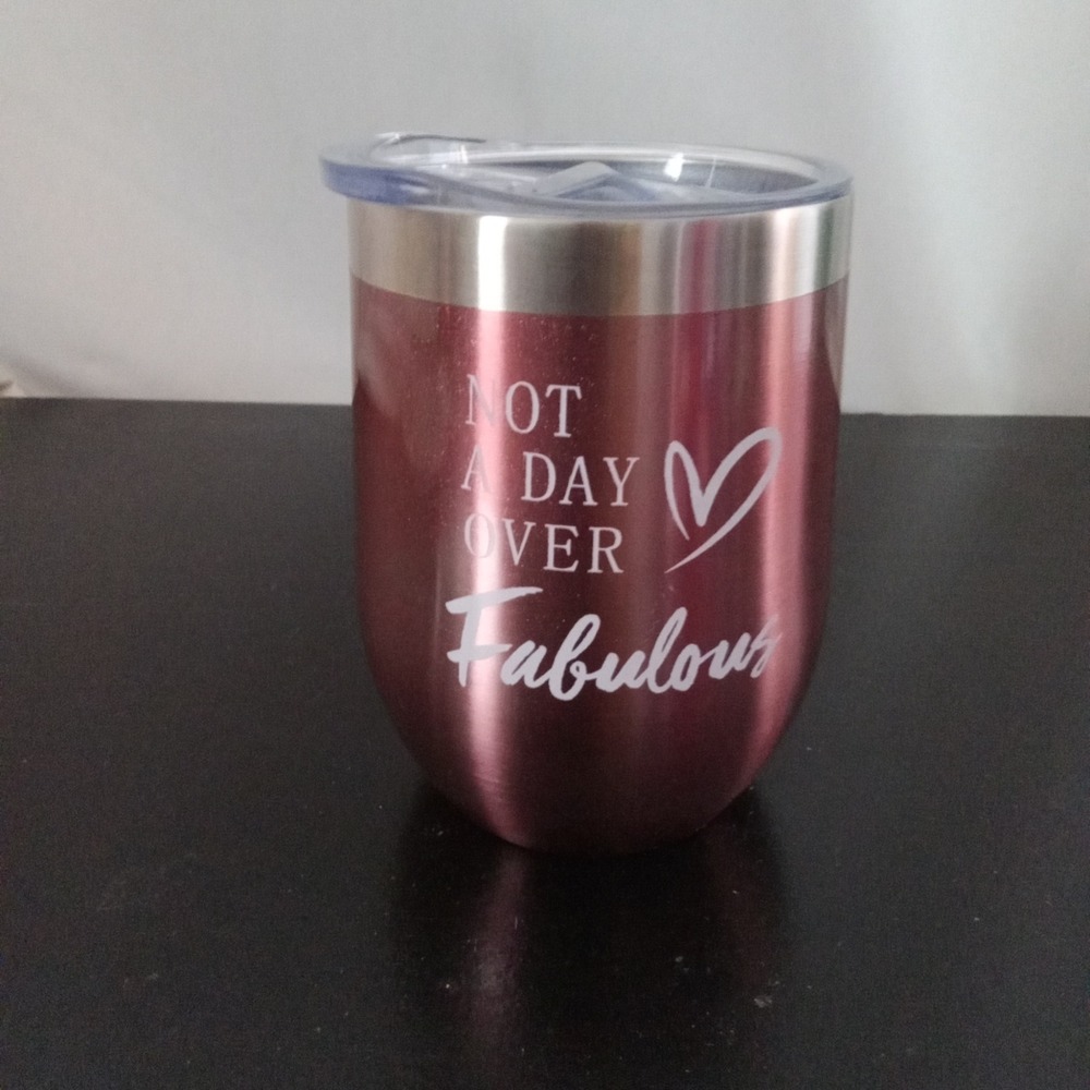Not A Day Over Fabulous Rose Gold Insulated Wine Tumbler with Lid and Keychain